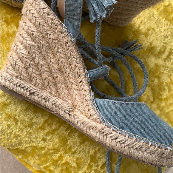 🌈 Denim sandal wedge rope tie fringe sandal - Picture 5 of 6